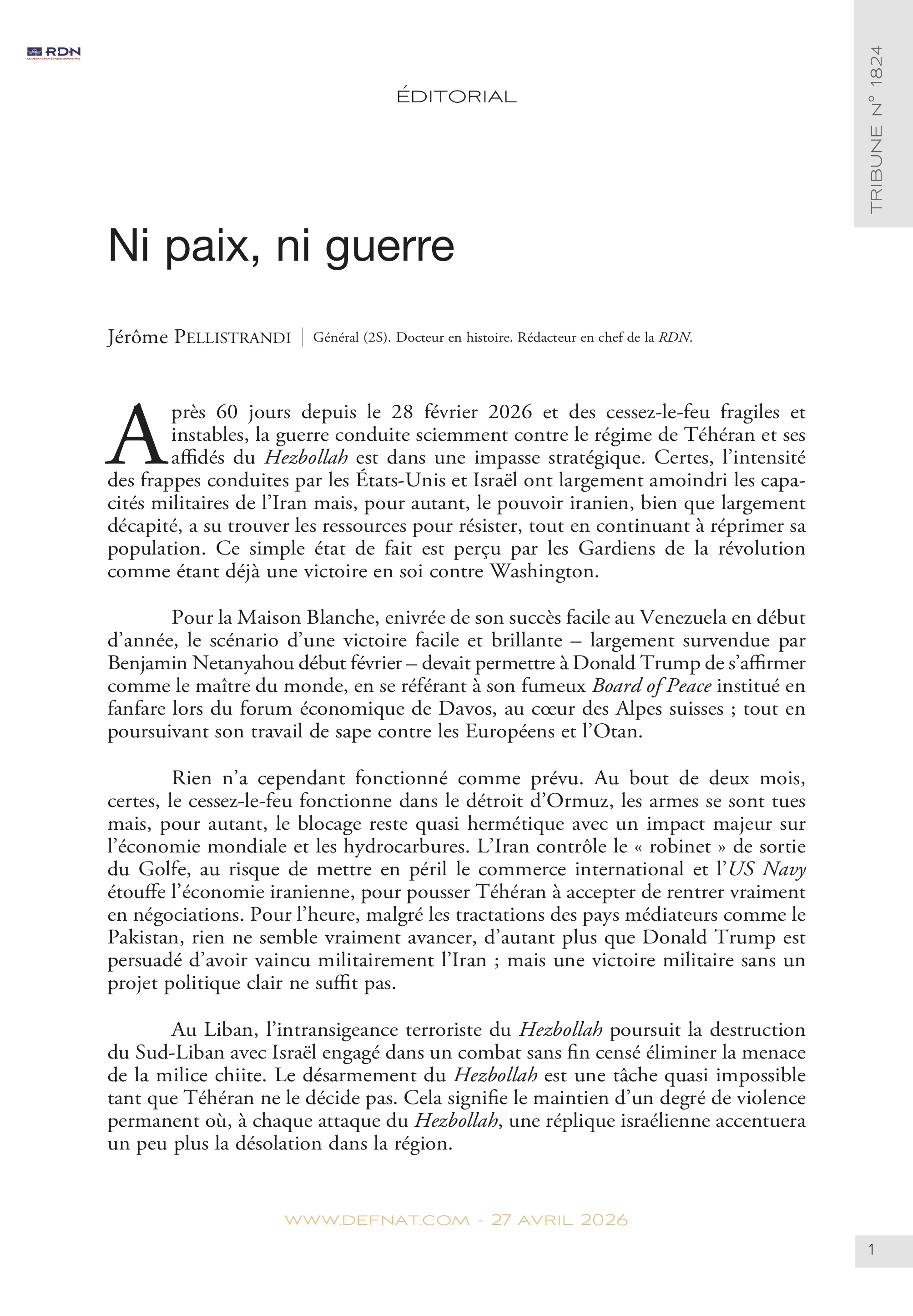 &Eacute;ditorial &ndash;&nbsp;Ni paix, ni&nbsp;guerre (T&nbsp;1824)
